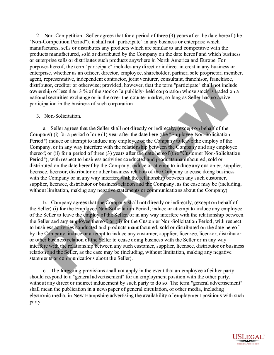 page 1 Sample Noncompetition Agreement between two Businesses preview
