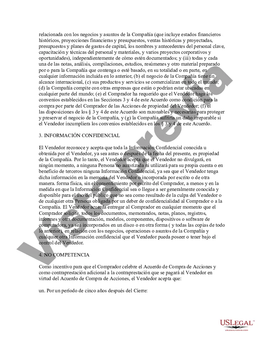Preview Ejemplo de acuerdo de no competencia: venta de acciones