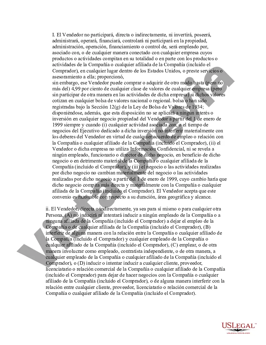 Preview Ejemplo de acuerdo de no competencia: venta de acciones