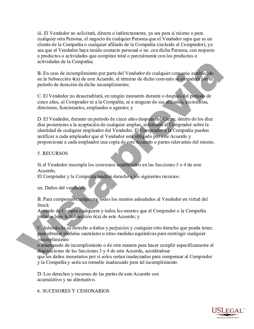 Preview Ejemplo de acuerdo de no competencia: venta de acciones