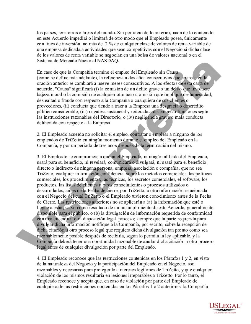 Preview Ejemplo de acuerdo de no competencia entre el empleador de la empresa y el empleado