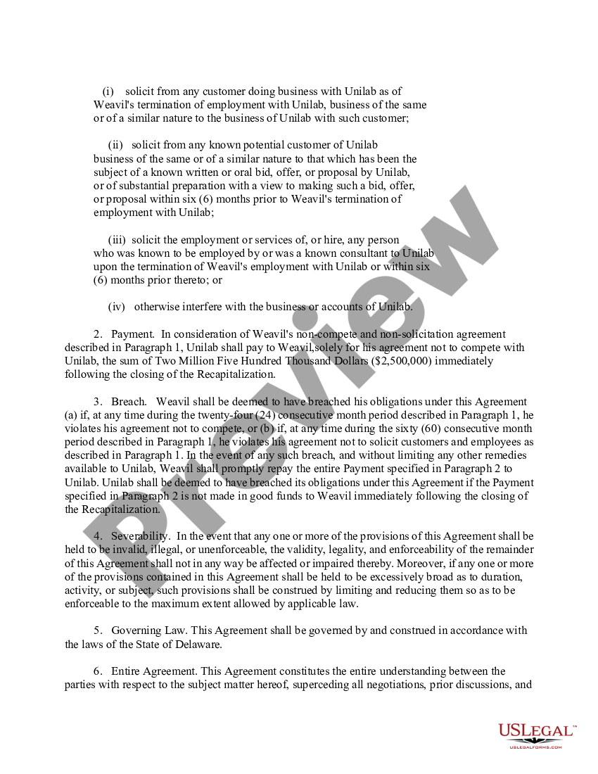 Connecticut Sample Noncompetition and Nonsolicitation Agreement - Non ...