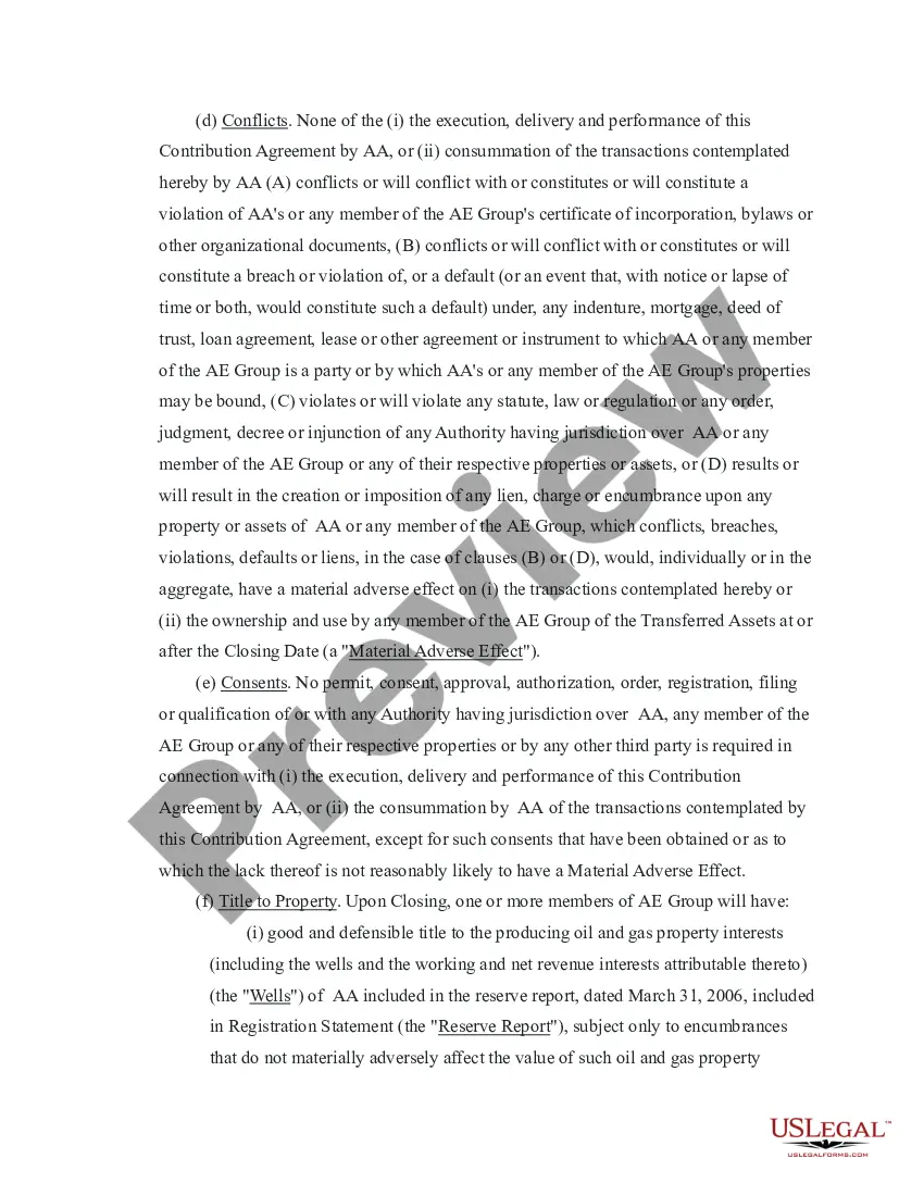 Get Contribution, Conveyance, and Assumption Agreement representing natural gas and oil exploration with multiple mergers Preview Contribution, Conveyance, and Assumption Agreement representing natural gas and oil exploration with multiple mergers