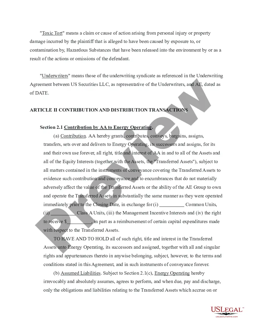 Get Contribution, Conveyance, and Assumption Agreement representing natural gas and oil exploration with multiple mergers Preview Contribution, Conveyance, and Assumption Agreement representing natural gas and oil exploration with multiple mergers