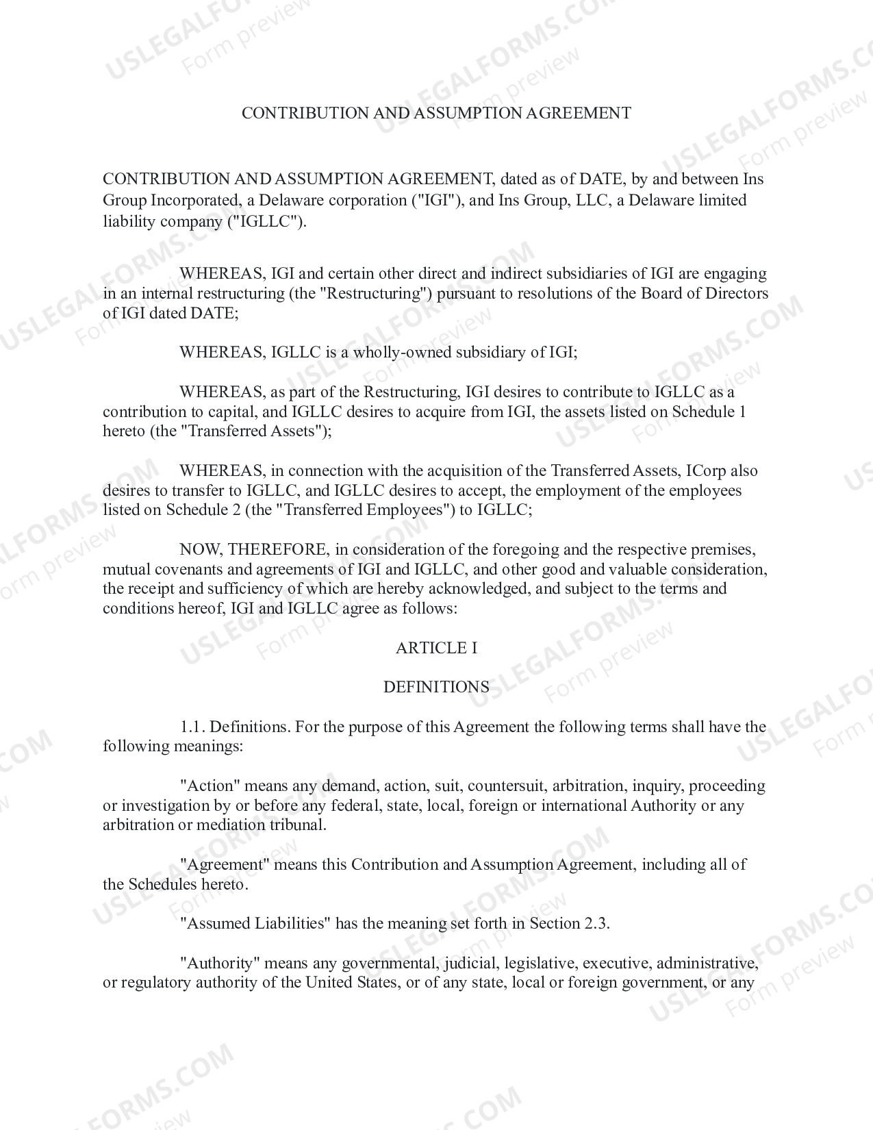 Contribution and Assumption Agreement - direct and indirect ...