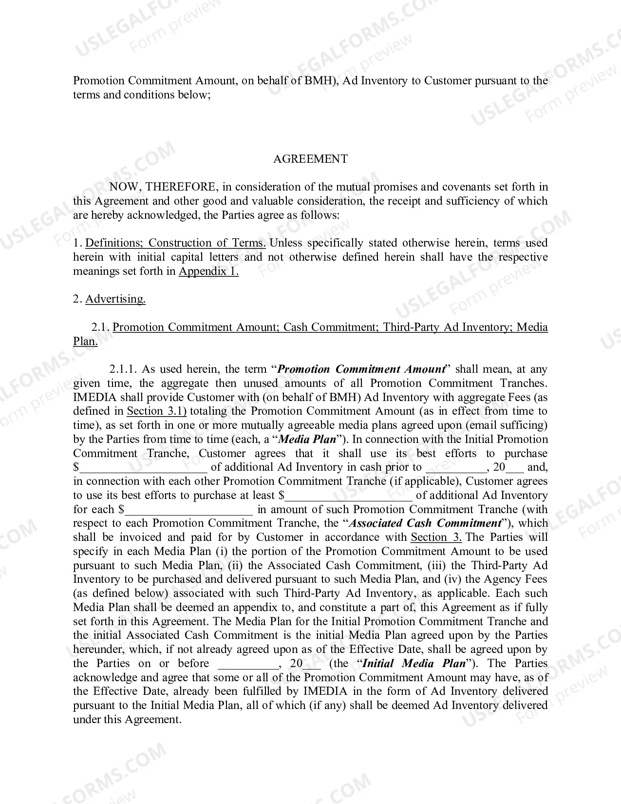 Preview Advertising Agreement