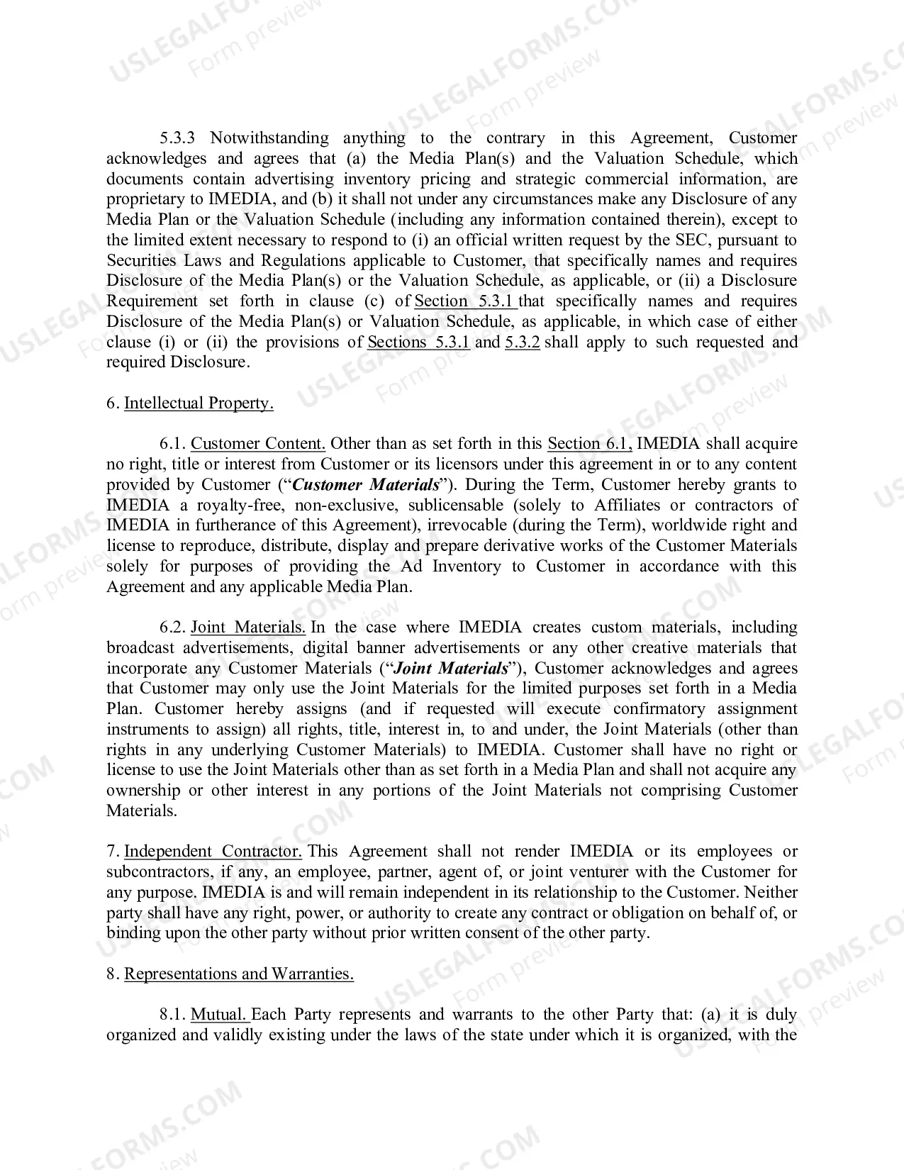 Preview Advertising Agreement