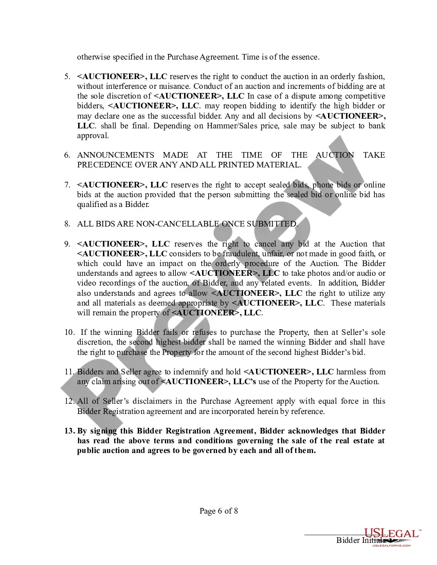 Preview Bidder Registration Agreement - "Bulk Auction"