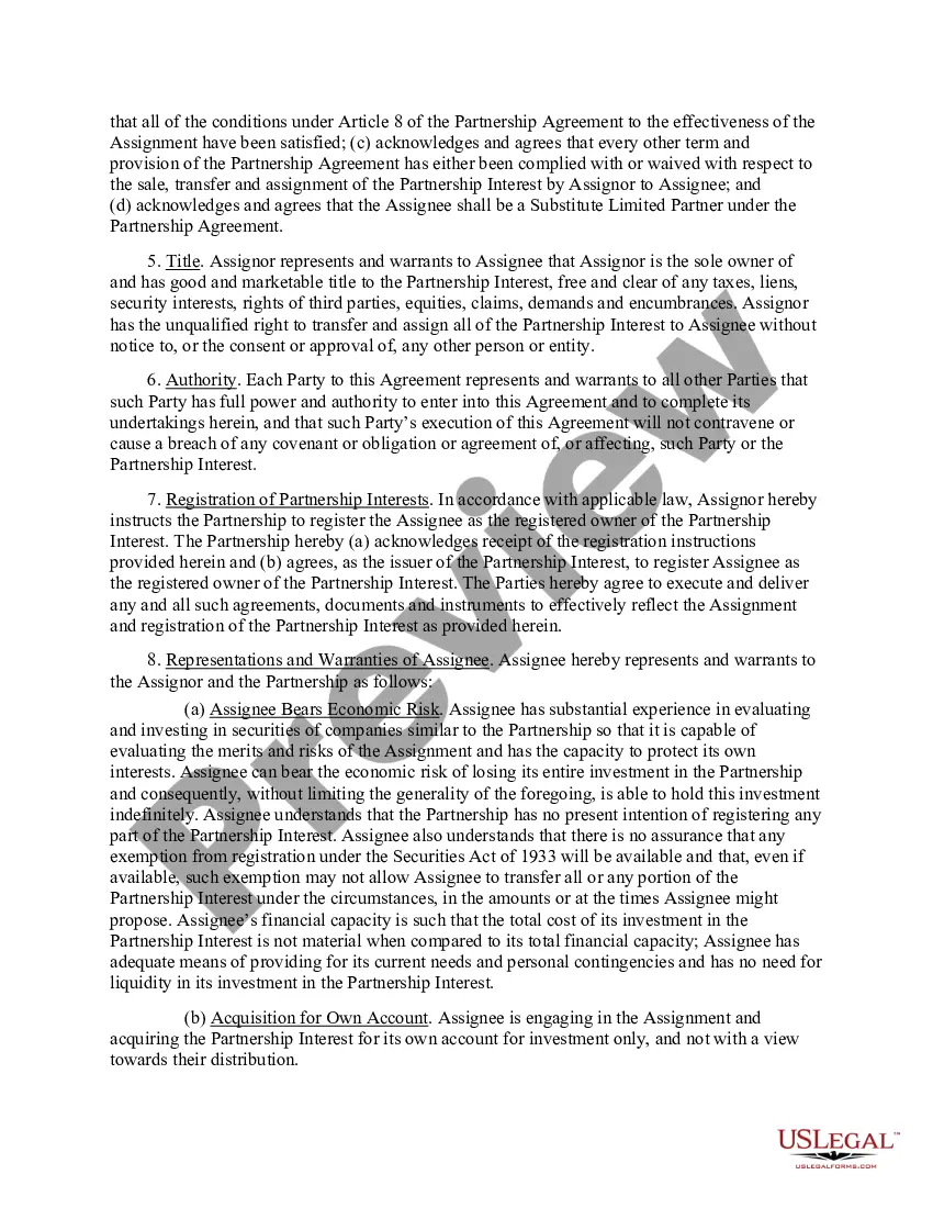 Get Agreement and Assignment of Partnership Interest Preview Agreement and Assignment of Partnership Interest