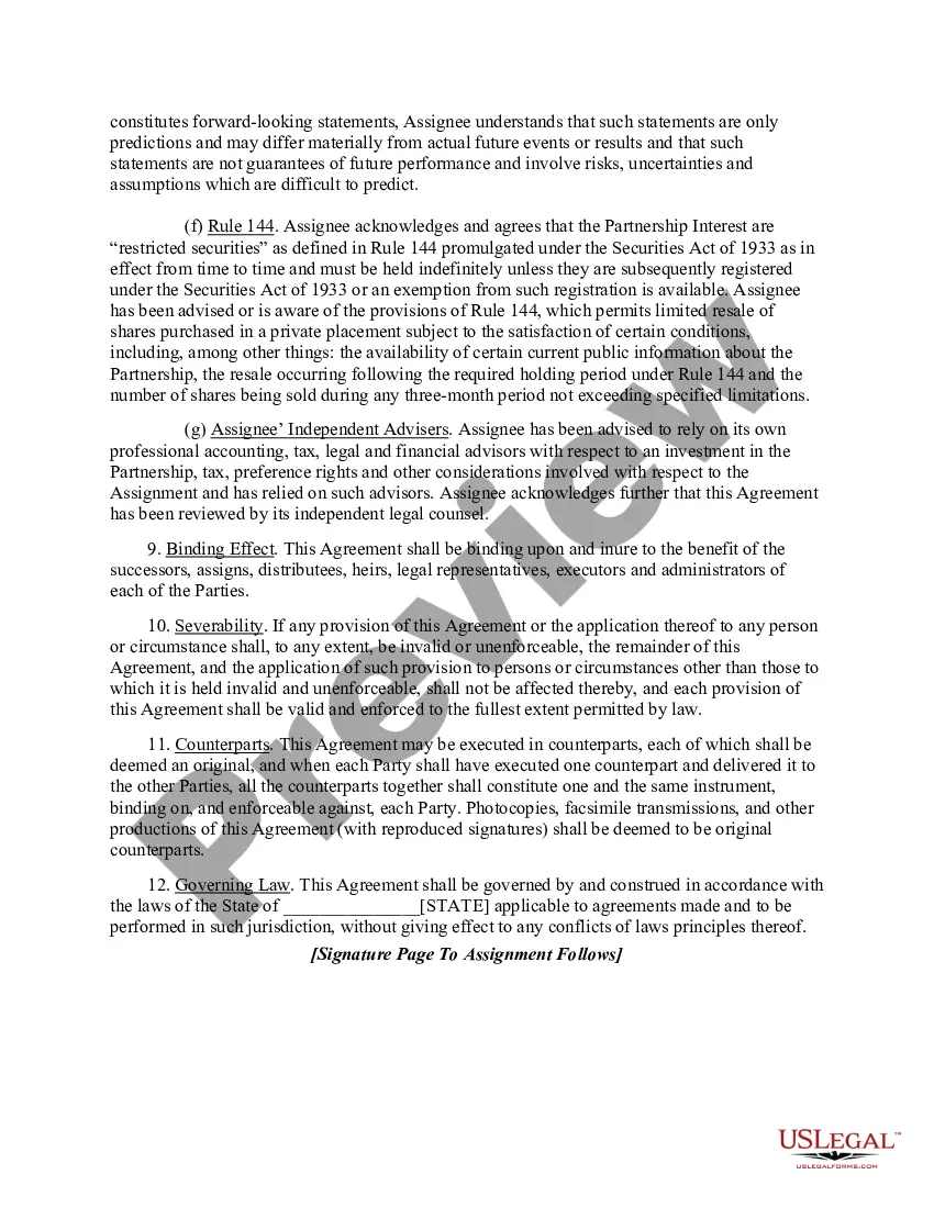 Get Agreement and Assignment of Partnership Interest Preview Agreement and Assignment of Partnership Interest
