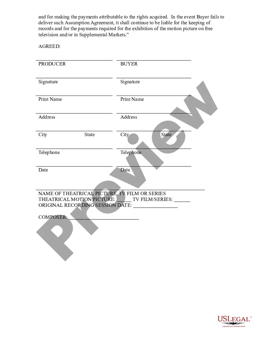 Preview Theatrical Motion Picture and-or Television Film Buyer's Assumption Agreement