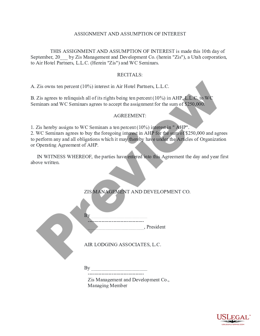 Assignment and Assumption of Interest | US Legal Forms