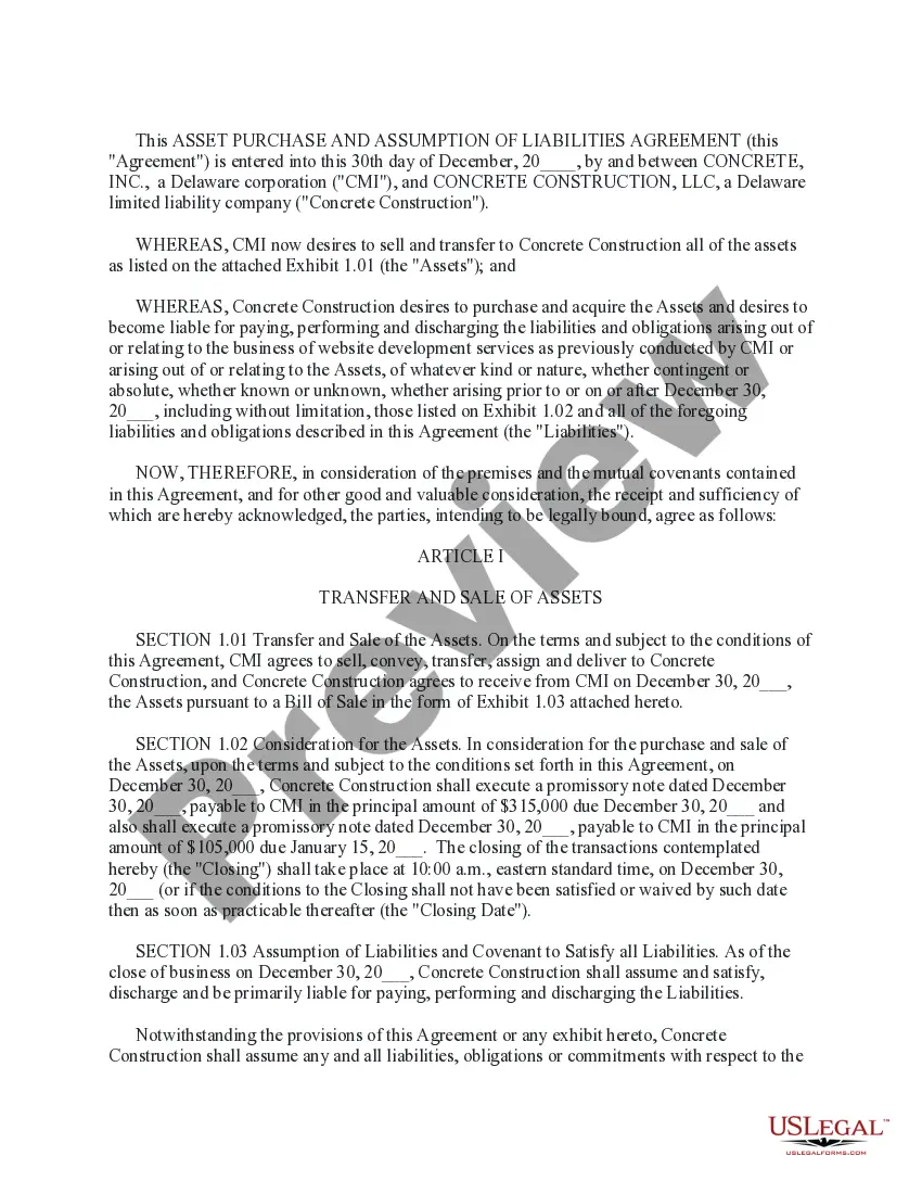 Get Asset Purchase and Assumption of Liabilities Agreement Preview Asset Purchase and Assumption of Liabilities Agreement