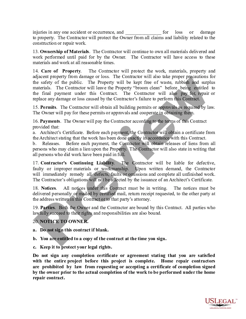 Get Contract for Building - Construction or Repair Preview Contract for Building - Construction or Repair