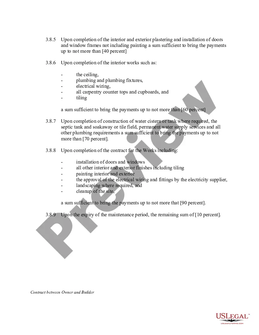Preview Contract Between Owner and Builder for Construction of a House