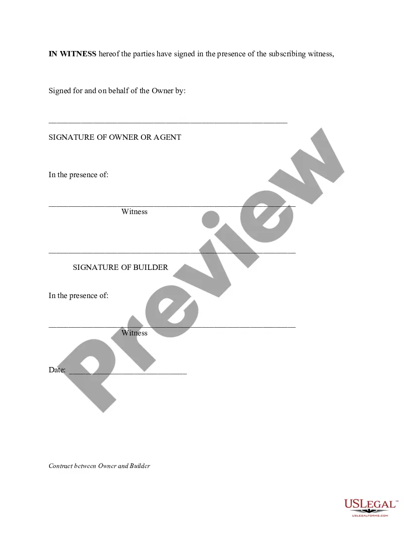 Preview Contract Between Owner and Builder for Construction of a House