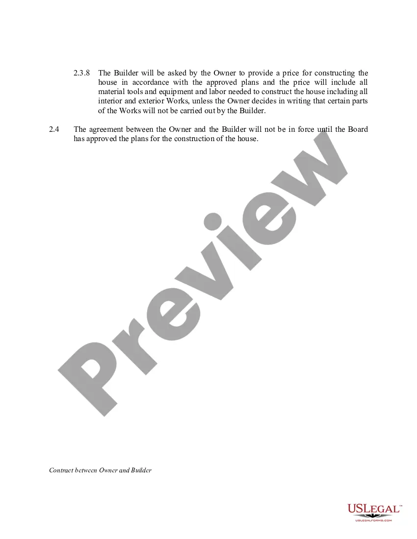 Preview Contract Between Owner and Builder for Construction of a House