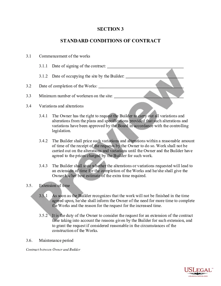 Preview Contract Between Owner and Builder for Construction of a House