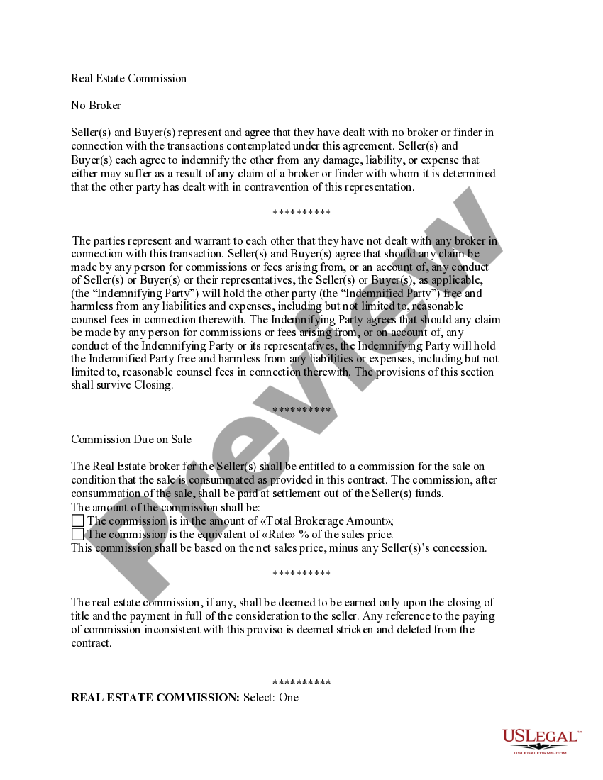 Real Estate Commission Clauses Contract for Real Property US Legal Forms