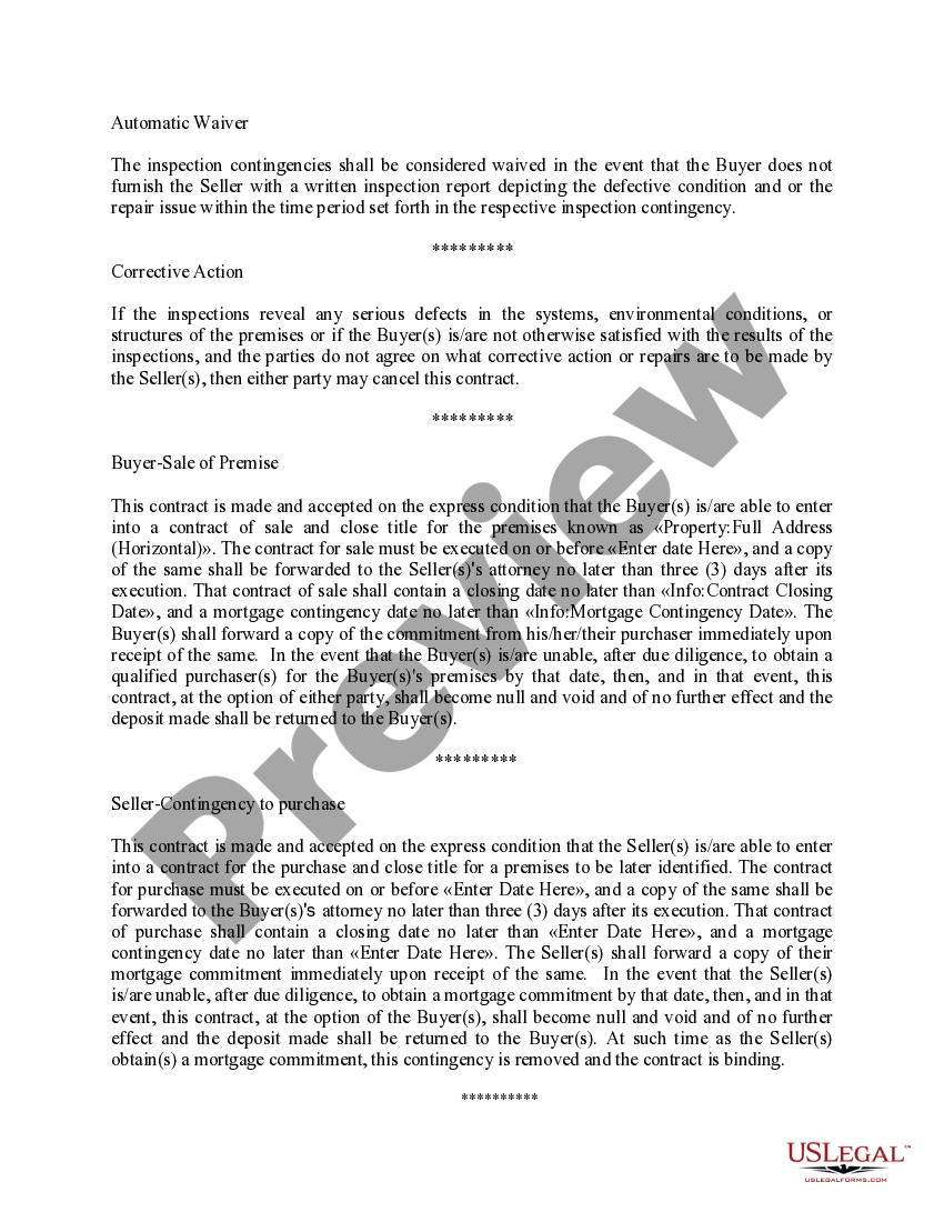 Contingency Clause Contract for Real Property US Legal Forms