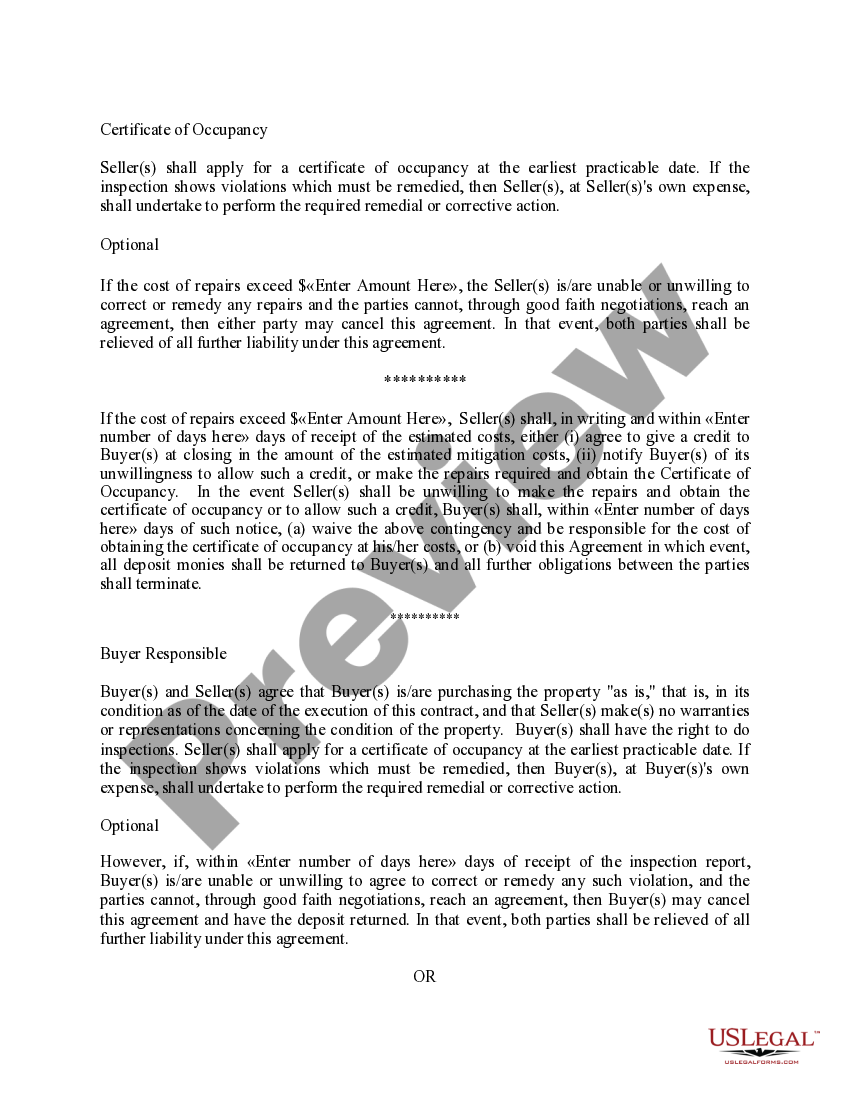 Contingency Clause Contract for Real Property US Legal Forms