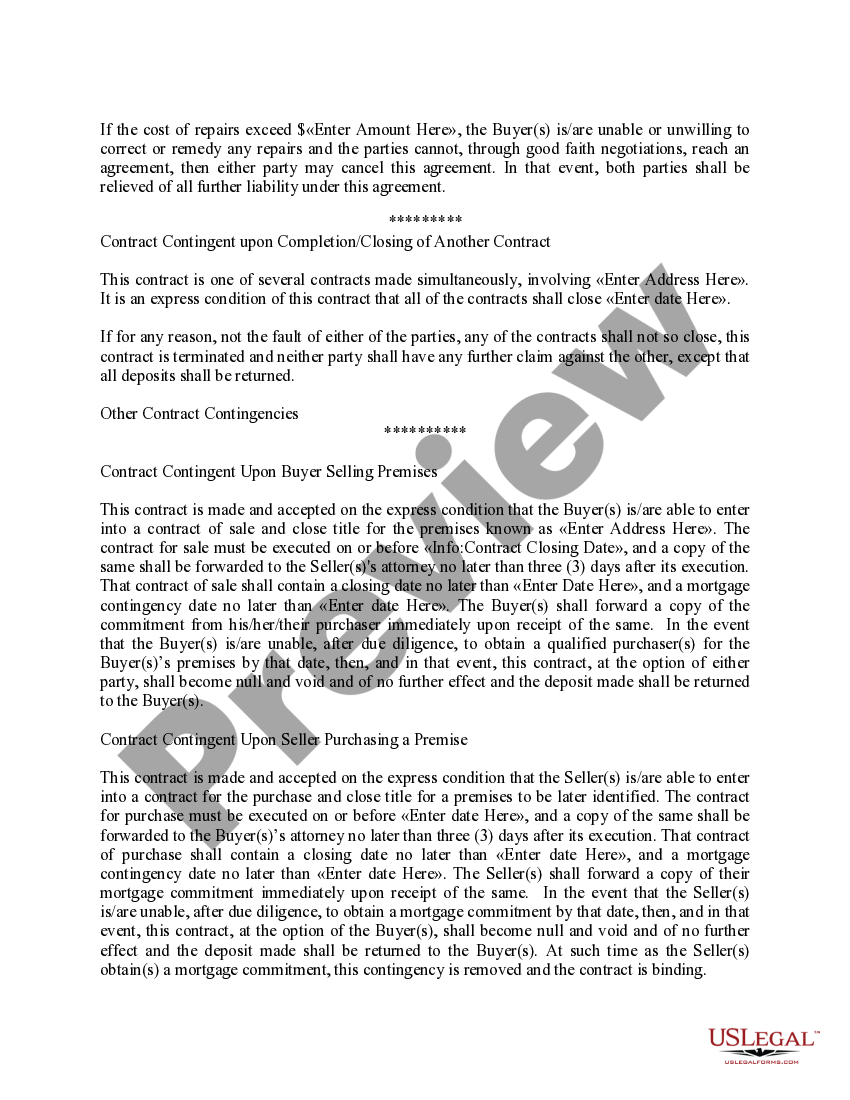 Contingency Clause Contract for Real Property US Legal Forms