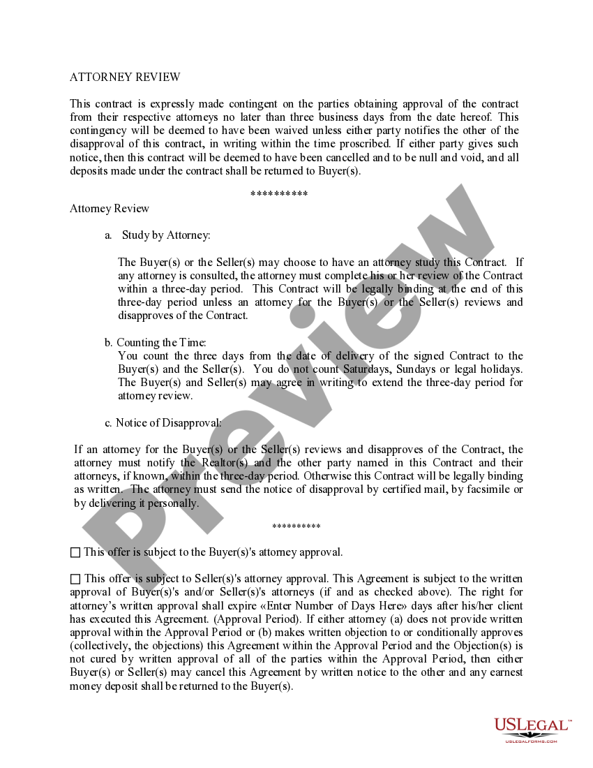 Attorney Review Clauses Contract for Real Property US Legal Forms