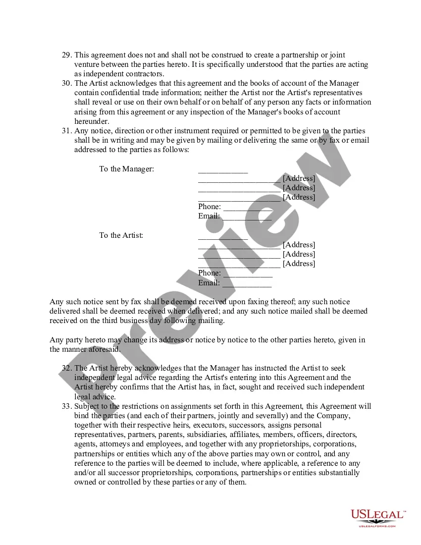 Preview Artist Management - Agreement