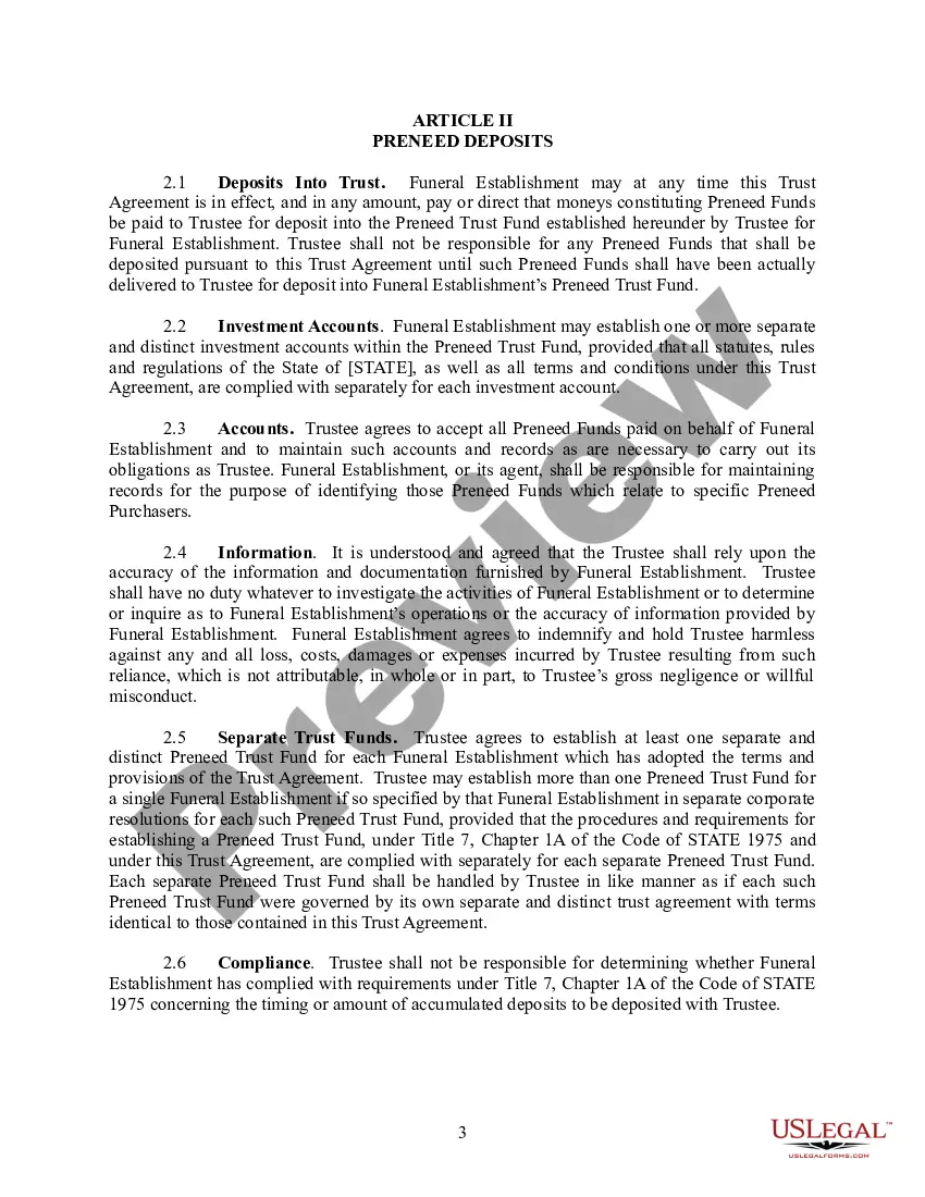Get Preneed Funeral Merchandise and Services Master Trust Agreement Preview Preneed Funeral Merchandise and Services Master Trust Agreement