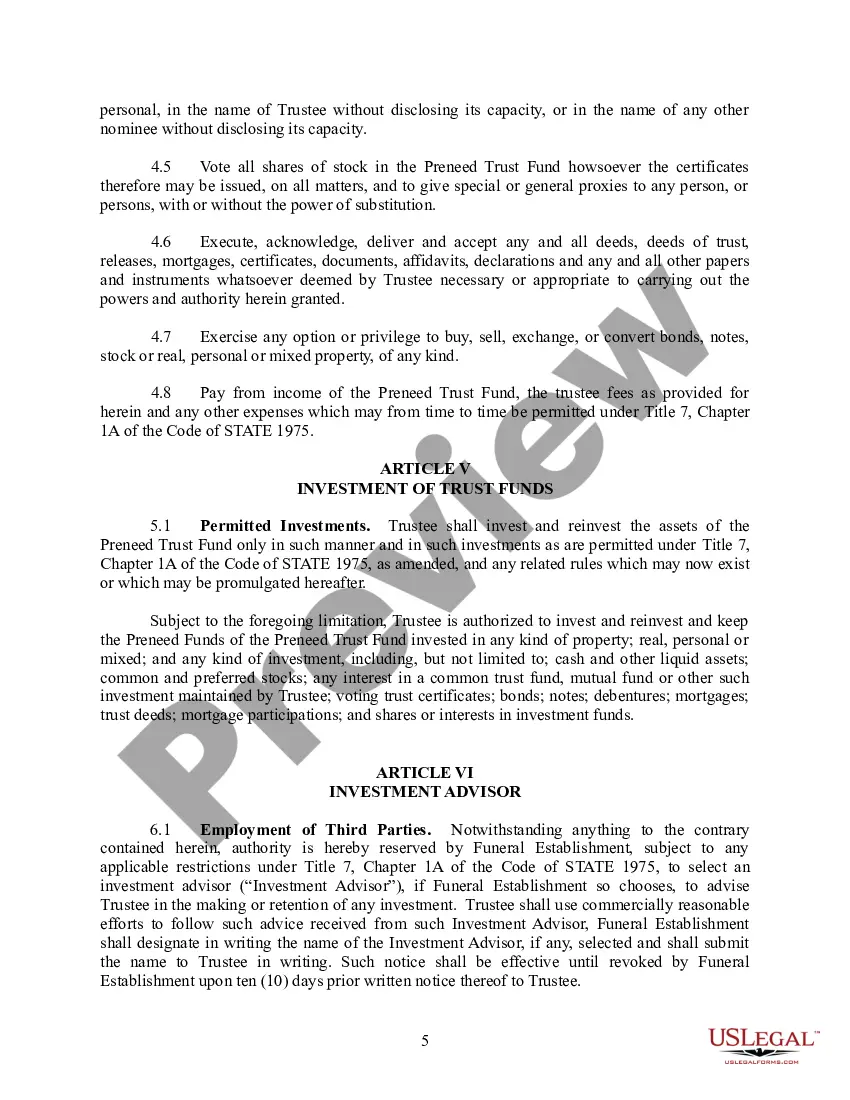 Get Preneed Funeral Merchandise and Services Master Trust Agreement Preview Preneed Funeral Merchandise and Services Master Trust Agreement