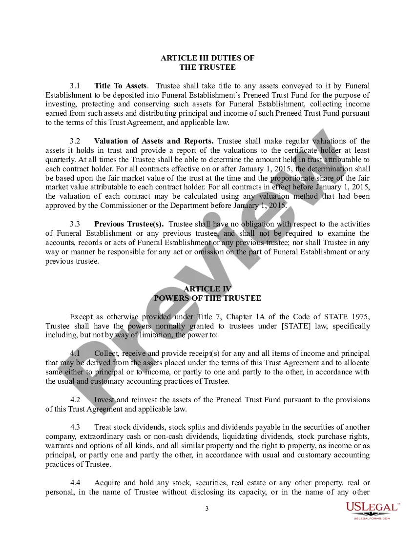 Get Preneed Funeral Merchandise and Services Trust Agreement Preview Preneed Funeral Merchandise and Services Trust Agreement
