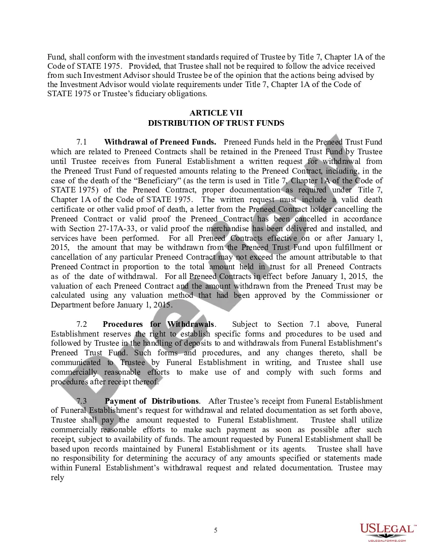 Get Preneed Funeral Merchandise and Services Trust Agreement Preview Preneed Funeral Merchandise and Services Trust Agreement