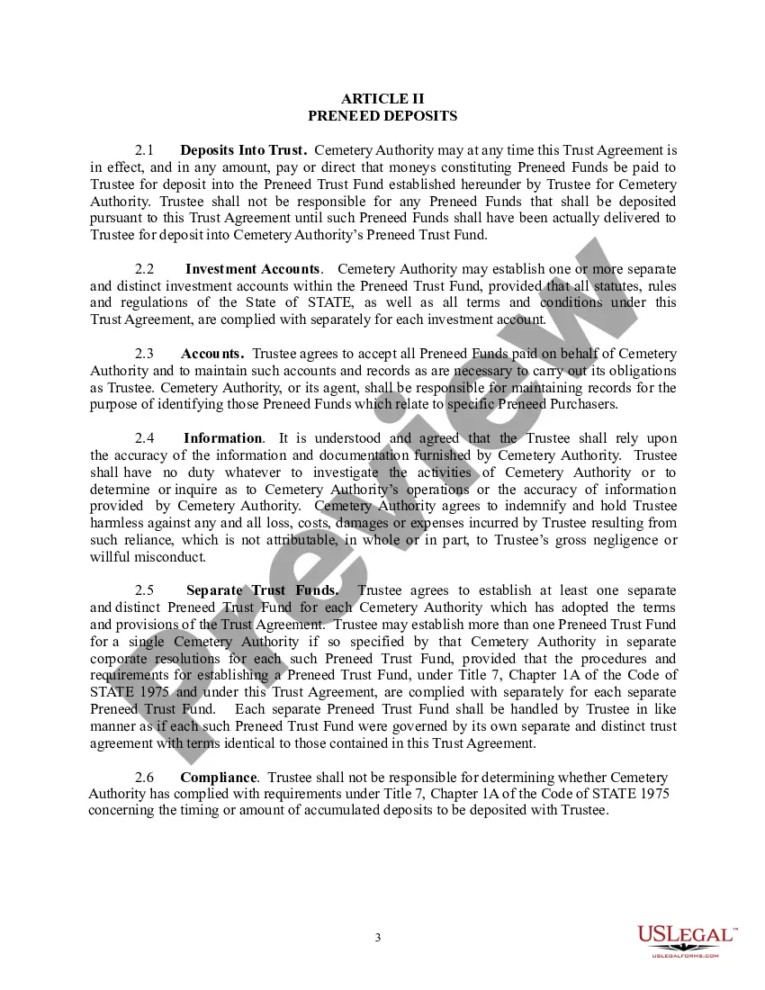 Get Preneed Cemetery Merchandise and Services Master Trust Agreement Preview Preneed Cemetery Merchandise and Services Master Trust Agreement