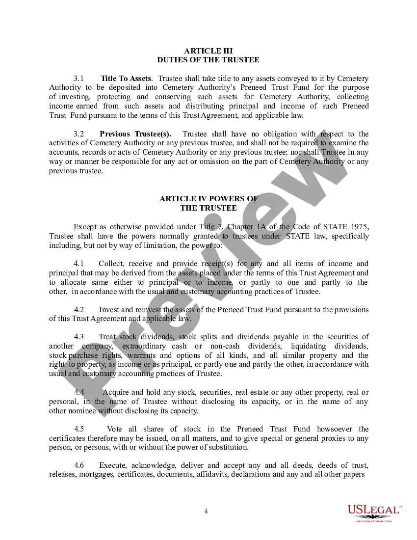Get Preneed Cemetery Merchandise and Services Master Trust Agreement Preview Preneed Cemetery Merchandise and Services Master Trust Agreement