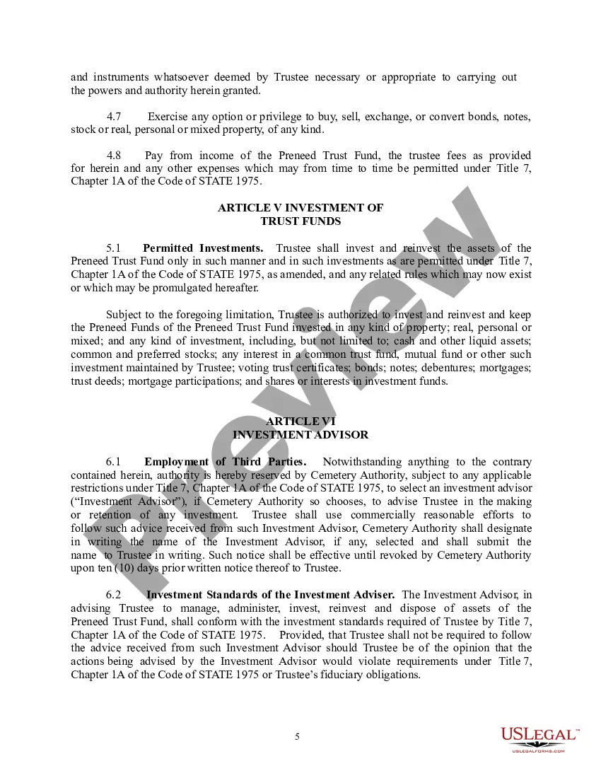 Get Preneed Cemetery Merchandise and Services Master Trust Agreement Preview Preneed Cemetery Merchandise and Services Master Trust Agreement
