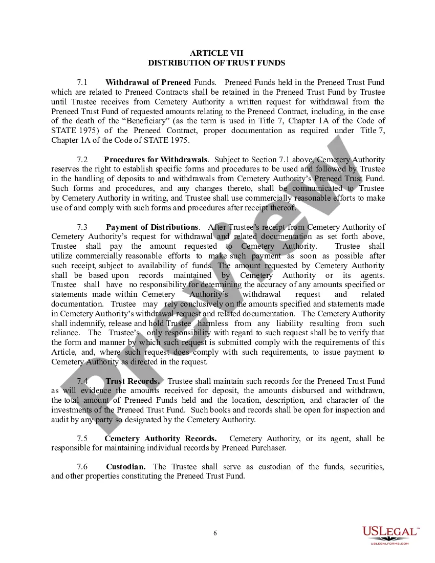 Get Preneed Cemetery Merchandise and Services Master Trust Agreement Preview Preneed Cemetery Merchandise and Services Master Trust Agreement