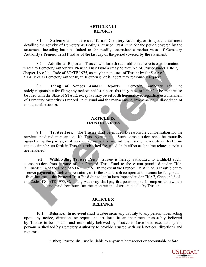 Get Preneed Cemetery Merchandise and Services Master Trust Agreement Preview Preneed Cemetery Merchandise and Services Master Trust Agreement