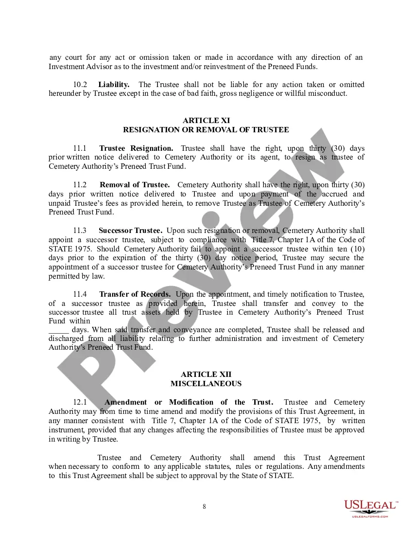 Get Preneed Cemetery Merchandise and Services Master Trust Agreement Preview Preneed Cemetery Merchandise and Services Master Trust Agreement