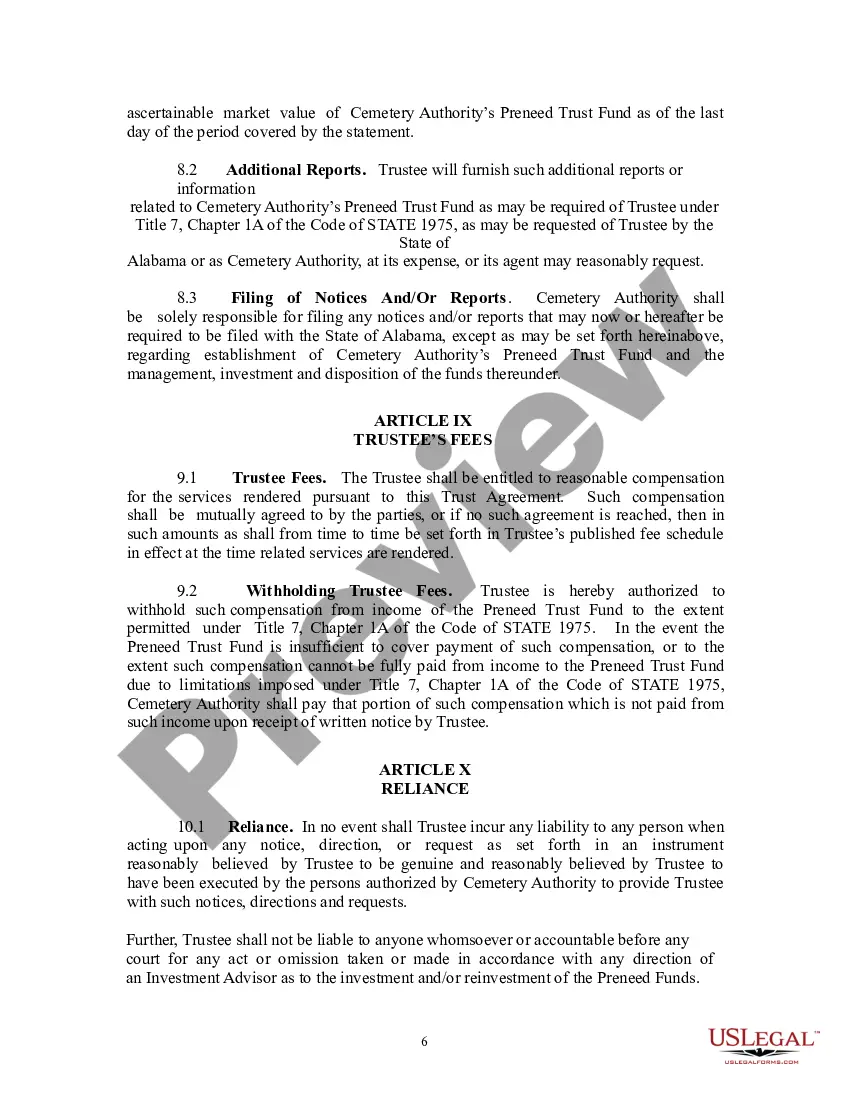 Get Preneed Cemetery Merchandise and Services Trust Agreement Preview Preneed Cemetery Merchandise and Services Trust Agreement