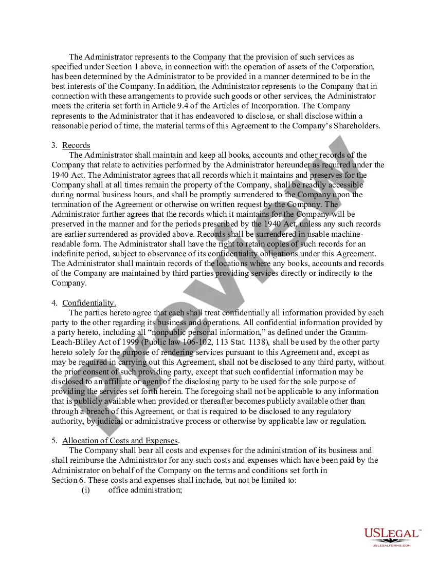 Preview Administrative Services Agreement