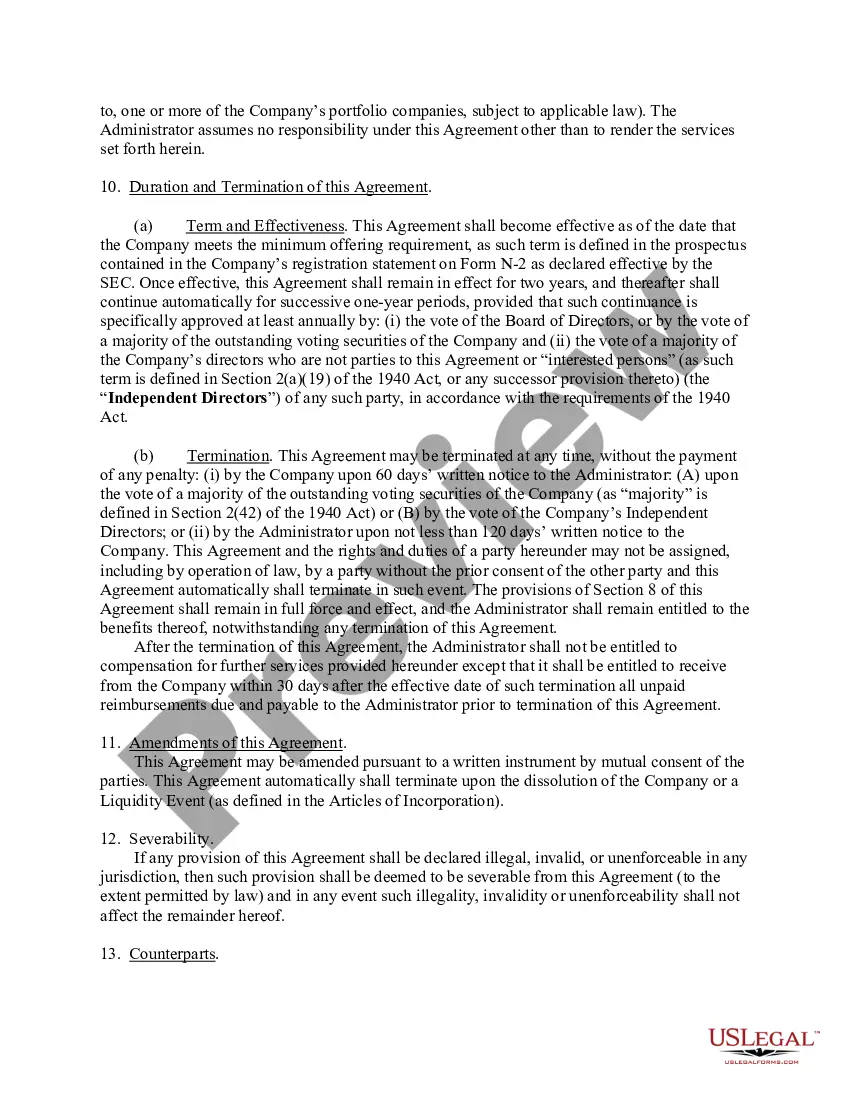 Preview Administrative Services Agreement