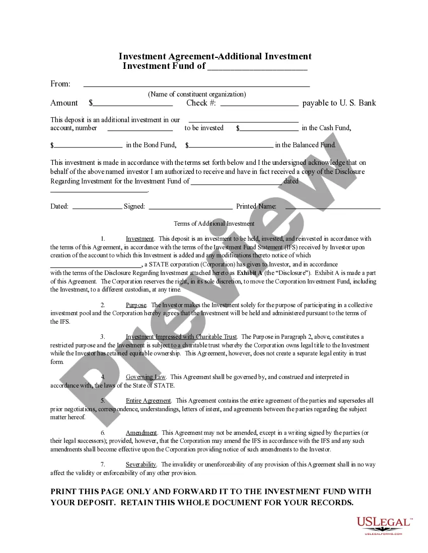 Preview Investment Agreement of Additional Investment