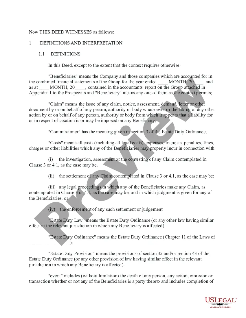 Get Deed of Tax Indemnity Preview Deed of Tax Indemnity