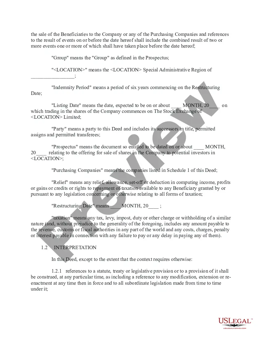 Get Deed of Tax Indemnity Preview Deed of Tax Indemnity
