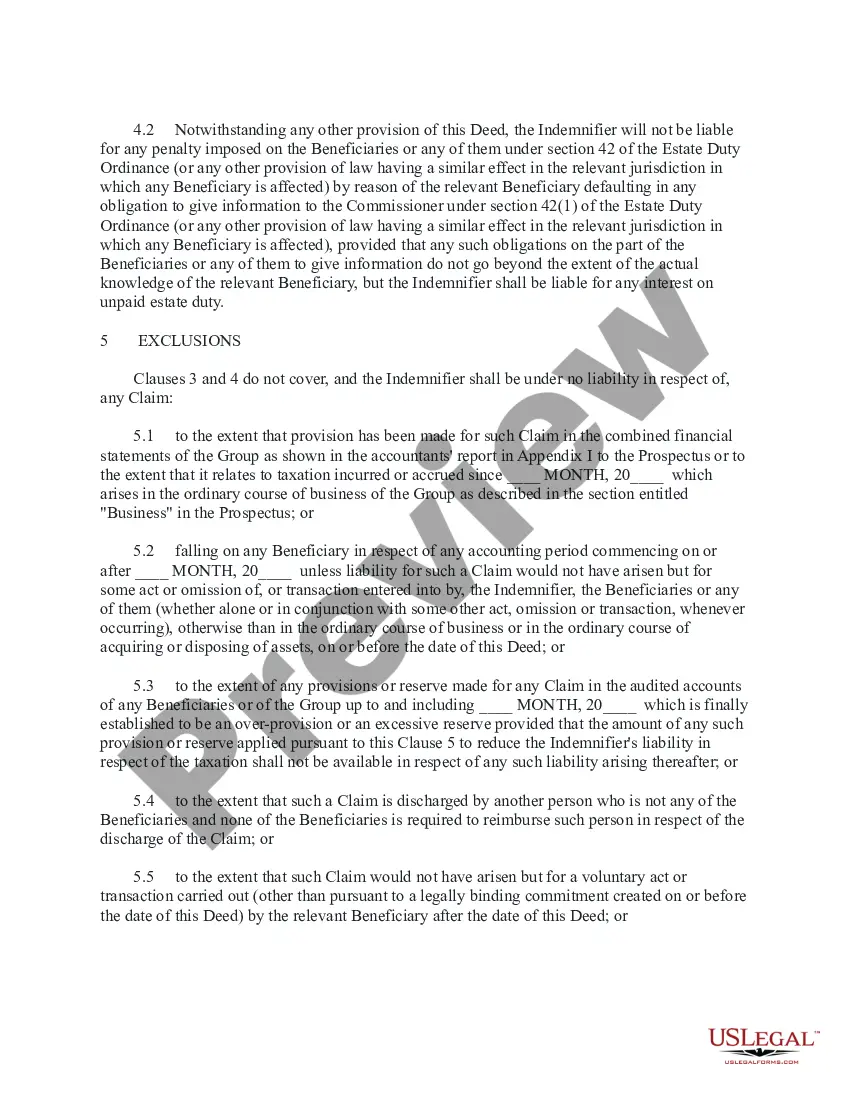 Get Deed of Tax Indemnity Preview Deed of Tax Indemnity
