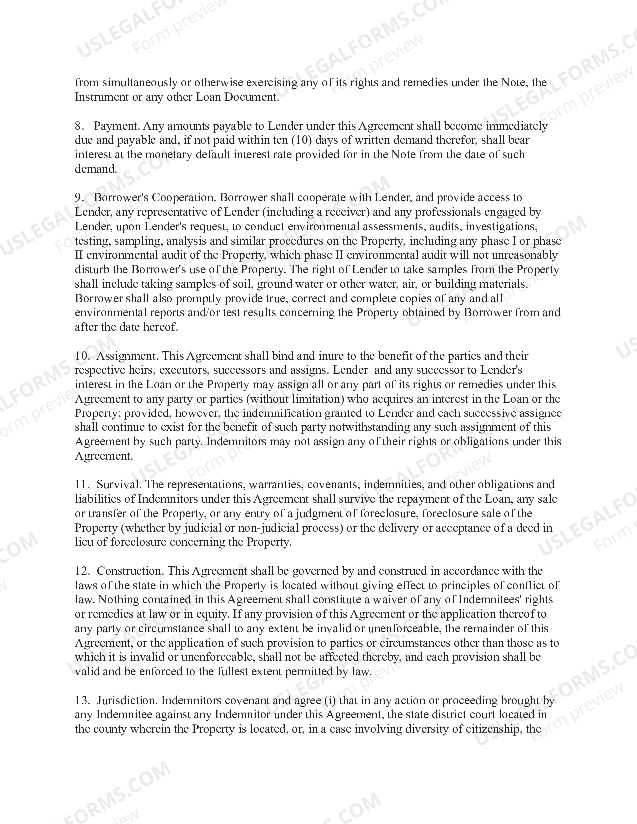 Environmental Indemnity Agreement US Legal Forms