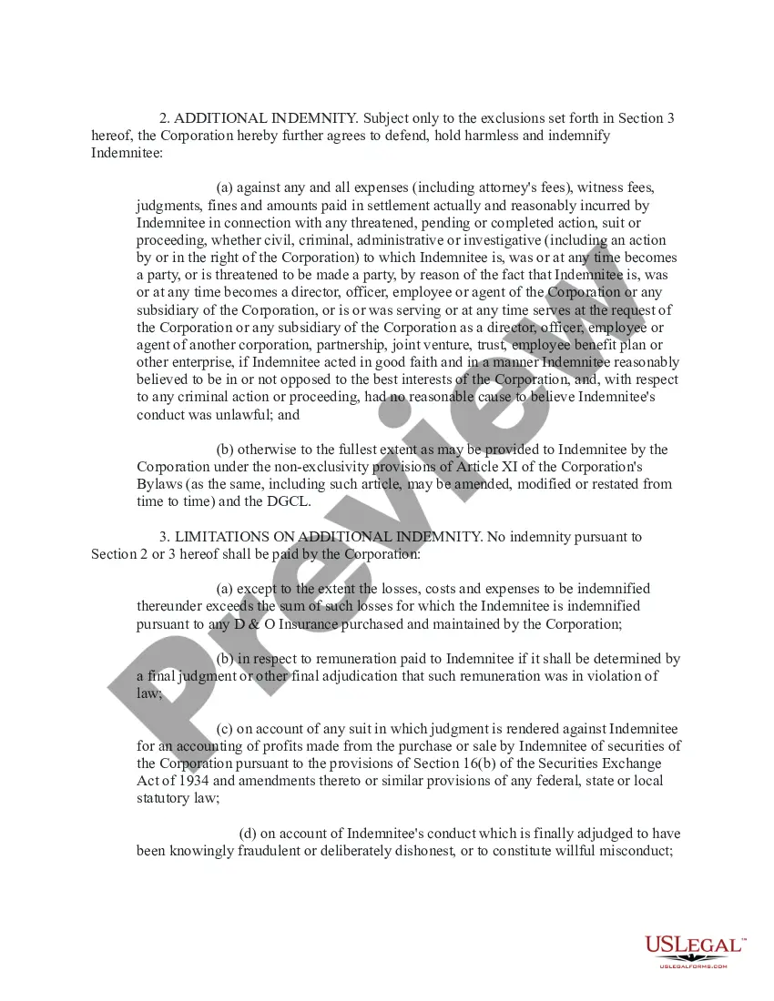 Preview Executive and Director Indemnity Agreement
