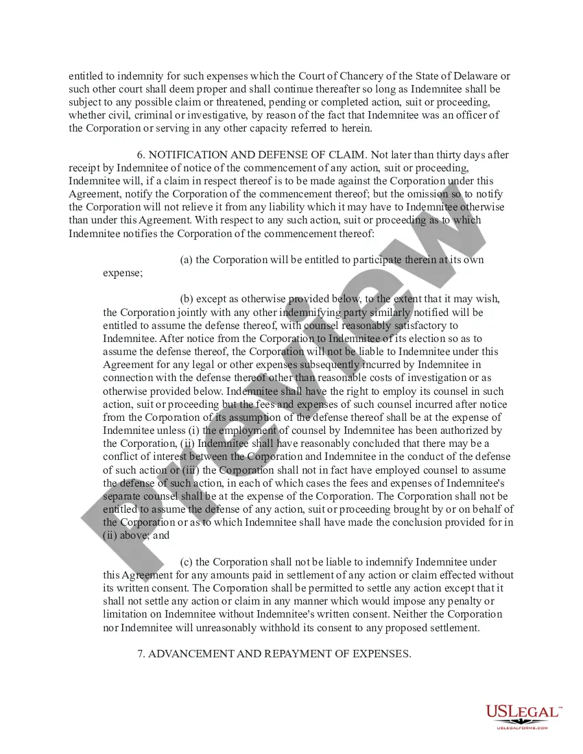 Preview Executive and Director Indemnity Agreement