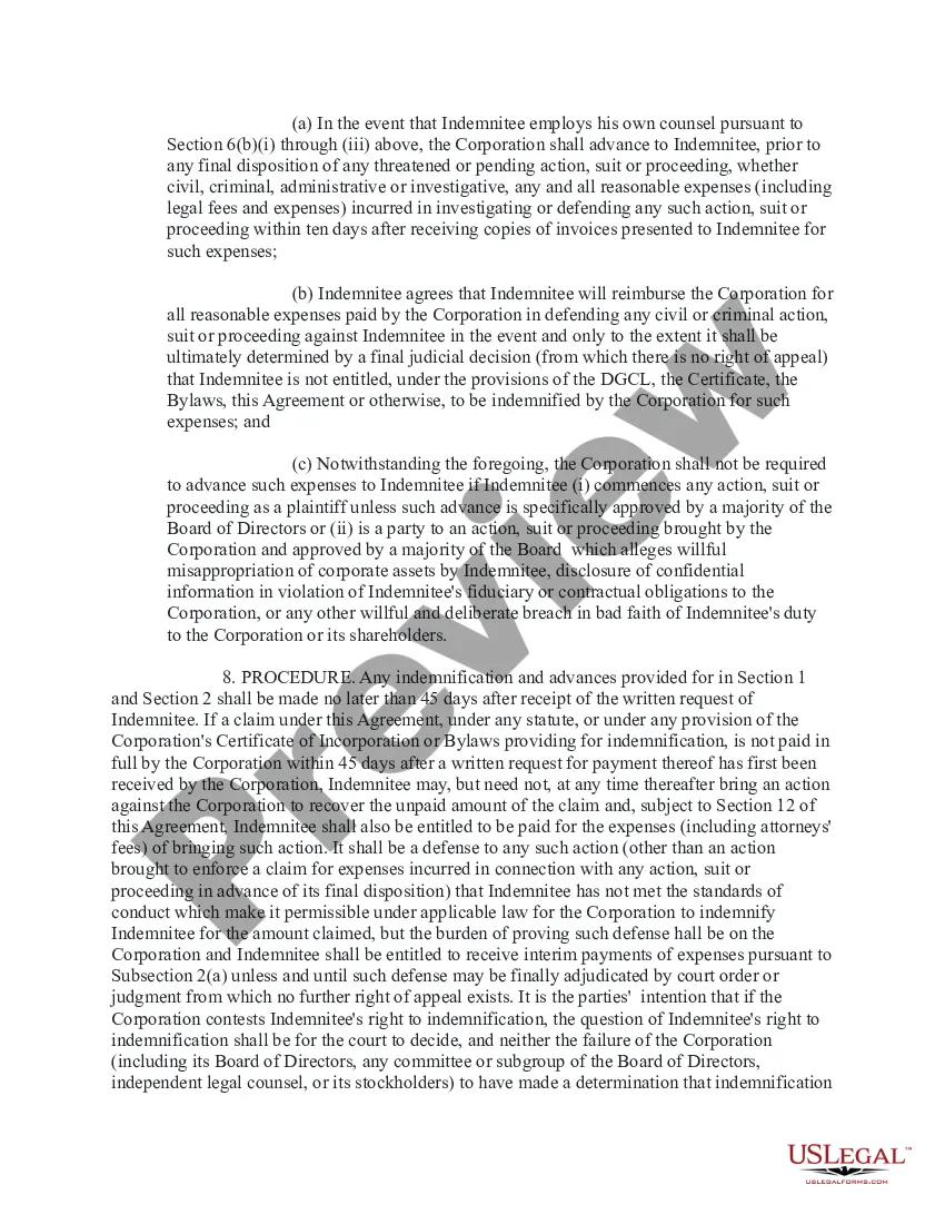 Preview Executive and Director Indemnity Agreement