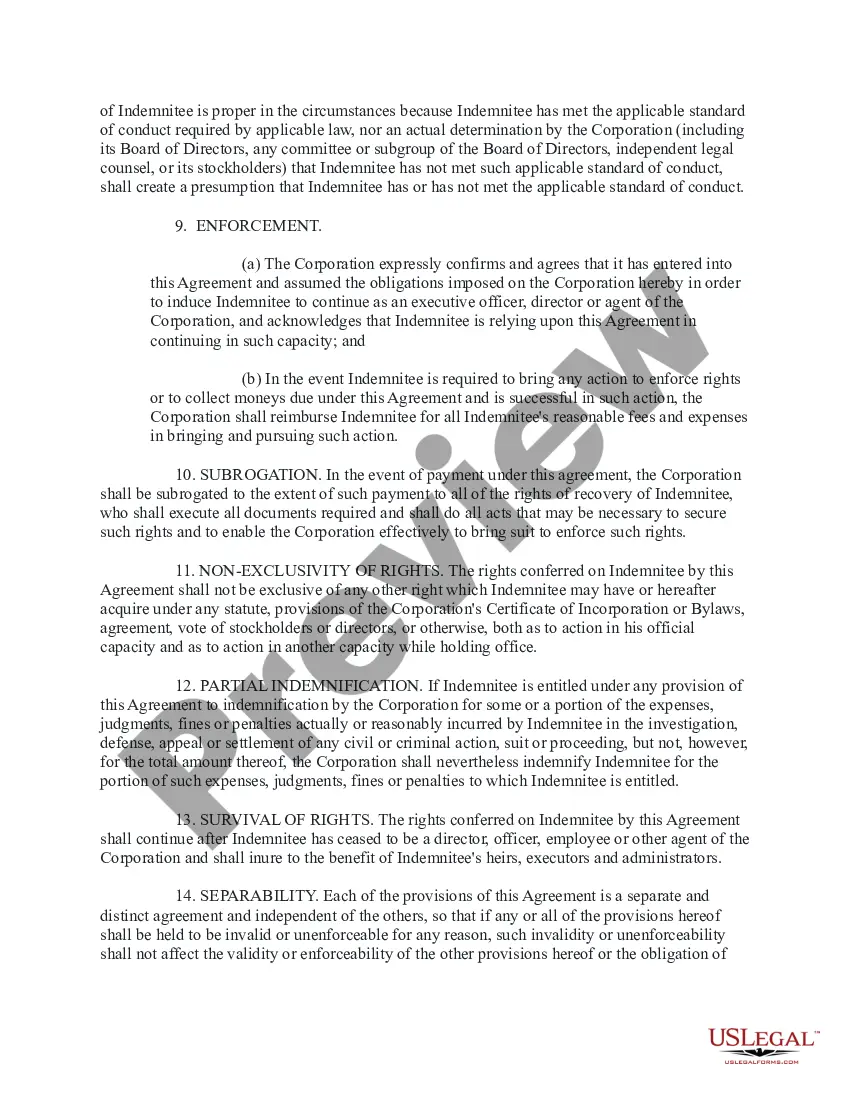 Preview Executive and Director Indemnity Agreement